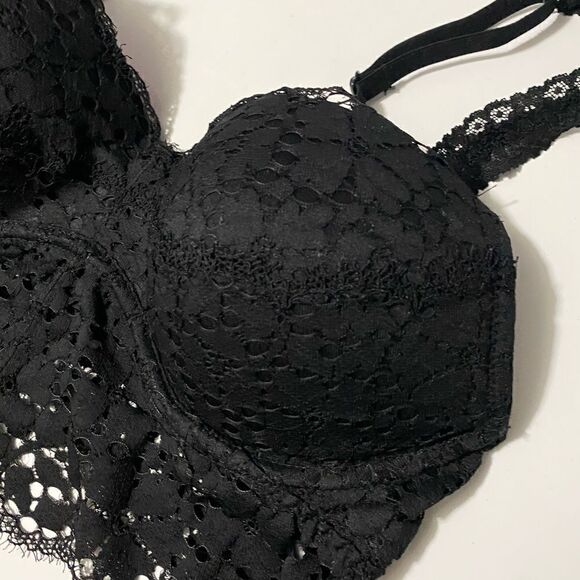 VS Victorias Secret PINK black Lace Bralette push up padded bra romantic goth -S - Picture 2 of 9